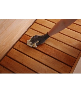 Sauna Bench Protection. Colourless, penetrating, paraffin oil. Protects surface from moisture
